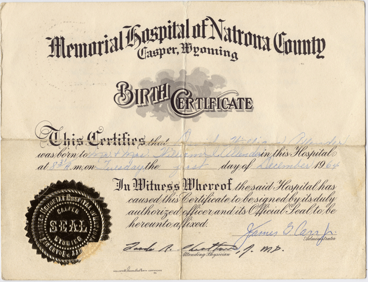 David's Birth Certificate (Front)